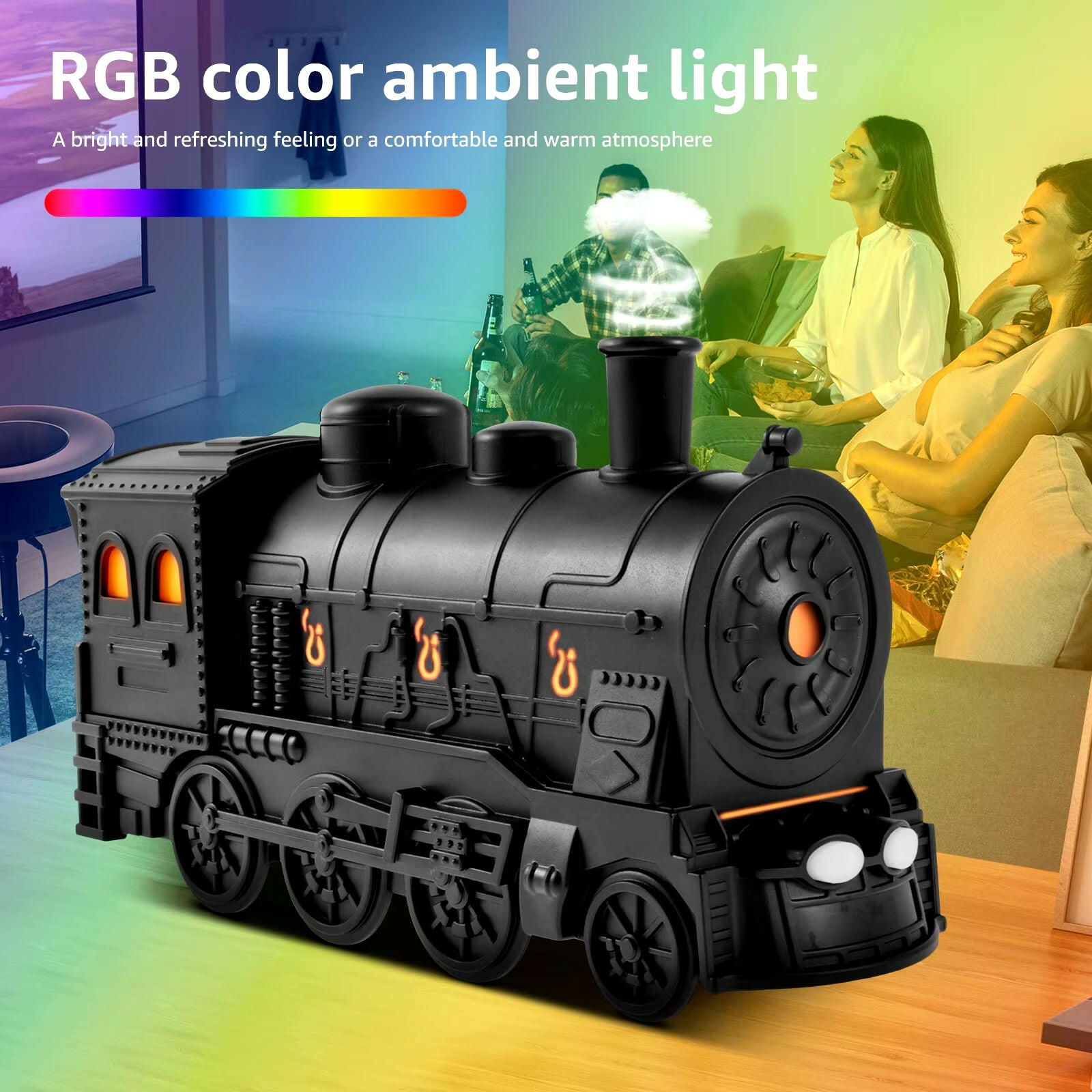 Steam Train Essential Oil Diffuser with Light 300Ml Train Humidifier Diffuser Ultra Quiet Train Humidifier Steam Train Diffuser