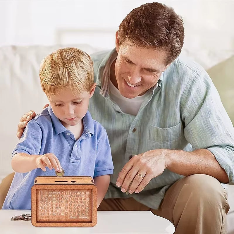 1000/2000/3000/5000/10000 Euro Money Box Wooden Piggy Bank with Reusable Money Box with Saving Goal and Numbers Boxes